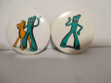 2 VTG 1980'S ART CLOKEY & PREMA TOYS GUMBY & GUMBY & POKEY PINS BUTTONS PINBACKS picture