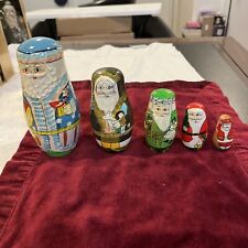 Vintage Russian Signed Hand Painted Set of 5 Nesting Dolls Santa picture