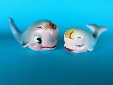 Vintage Anthropomorphic  Mother and Baby Whale PY JAPAN Salt and Pepper Shakers picture