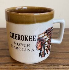 Vintage Souvenir Cherokee North Carolina Coffee 14 Oz Mug Indian Chief Brown Tan picture