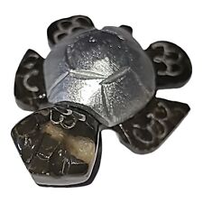 Small Carved Stone Turtle Figurine Silver Tone Shell 2