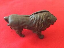 ANTIQUE LION CAST IRON STILL BANK, Some GOLD FINISH,  VINTAGE USED NICE picture