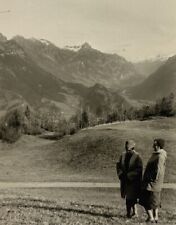 Two Women Standing In Valley Mountains Behind B&W Photograph 3 x 4 picture