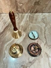 Antique items ( combo set of 4 ) hand bell , table bell , sundial compas , gifts picture