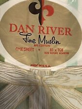 Dan River full flat sheet vintage 1970s green stripe NOS in shrink wrap picture