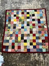 Colorful Small Red Quilt Blanket 40”x38” Handmade picture