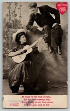 1908 Leap Year Lady Serenading Man w/ Guitar by Grollman Postcard Romance picture