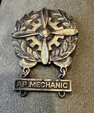WWII US Army Air Force Technician Badge Sterling Large Size AP Mechanic Bar picture