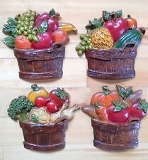 Set of 4 Vintage 1976 MCM Sexton Metal Fruit & Vegetable Wall Hangings USA Made picture