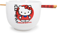 Sanrio Hello Kitty Japanese Ceramic Ramen Noodle Rice Bowl with Chopsticks, Micr picture