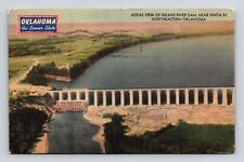 Aerial View Grand River Dam Vinita Northeastern Oklahoma Linen Sooner Postcard picture