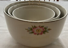Vtg Halls Superior Quality Kitchenware Rose white pattern mixing bowl set of 3 picture