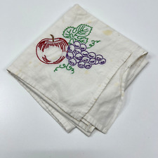 Vintage Hand Embroidered Tea Towel Fruit Grape Cluster Apple picture