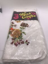 Vintage Package Of Three New Cotton Washcloths Made In USA Pink Flowers  picture