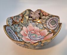 Toyo Golden Peony Bowl Scalloped Hand Painted In Macau Pastel Gold Gilt Vintage picture