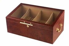 Display 4 Bin 150 Count Burl Wood Finish Humidor Glass Top Commercial picture