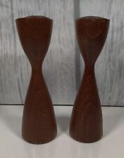 Pair of Danish Mid Century Modern Teak Candle Sticks With One Label -For Restore picture