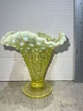 Fenton Hobnail Yellow Topaz Opalescent Trumpet Vase Vaseline Glass Uranium 5-1/2 picture