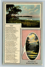Winona Lake Indiana, WINONA LAKE, POEM AND SCENIC VIEW, c1911 Vintage Postcard picture