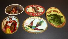 5 DIFFERENT LOT ORIGINAL CIGAR BOX LABELS TAGS EMBOSSED 1910-1920 WOLF HUMMER  picture