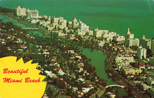 Miami Beach Florida, Indian Creek & Hotel Row Aerial View, Vintage Postcard picture