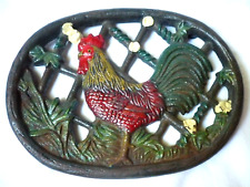 Cast Iron, Red Rooster Trivet, Vintage, Oval #23 Heavy picture