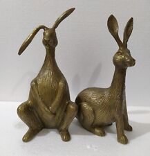 Large Rabbit Pair Metal Bunnies Pair of Hare Figurine Bronze Finish Statue 29 cm picture