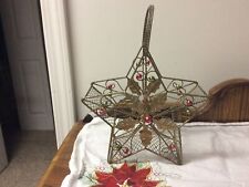 Vintage Star Shaped Metal Wire Beaded Basket With Handle Around 10”tall X 8” Wid picture