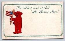 Postcard Patriotic Religious God Honest Man Embroidery Red Silk Bear Flag AD26 picture