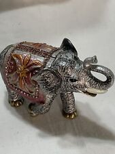 Bijorca Jeweled Enamel Metallic Elephant Hinged Keepsake Jewelry Trinket Box 3.5 picture