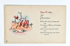 C. 1915 Best Wishes for Christmas Poem Holiday Red Birds w/ Glitter Postcard picture