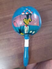 Vtg Mexican Maraca Hand Painted Made in Mexico Blue Colorful Folk Art picture
