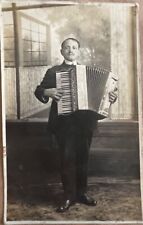 RPPC Man Playing Accordion Antique Real Photo Postcard c1930 picture