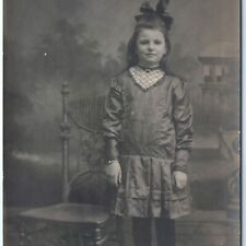 c1910s British Charming Young Girl RPPC Adorable Cute Pompadour Bow Photo A143 picture
