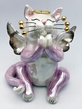 VTG Whimsiclay Amy Lacombe Pearlescent Praying Angel Ceramic Cat Figurine 2003 picture