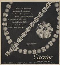1962 Cartier PRINT AD  features Turquoise Necklace Gold pin and bracelet picture