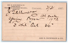 1887 Geo B Dickinson Chicago Illinois IL Baltimore Maryland MD Postal Card picture