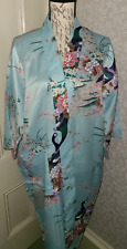 Vtg FP in Tokyo kimono style robe, light blue w peacock, pink & purple flowers picture