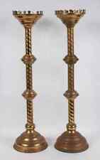 HUGE pair of antique gilded brass bronze rope style religious candle holders  picture