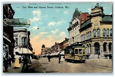 Oshkosh Wisconsin WI Postcard Cor. Main Algoma Streets Streetcar c1911 Vintage picture