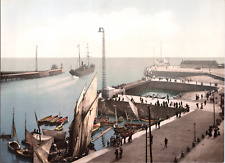France, Le Havre. The port entrance.  vintage print photochromie, vintage photo picture