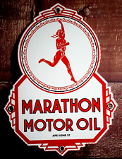 MARATHON MOTOR OIL (RUNNER)   ORCELAIN COLLECTIBLE, RUSTIC, ADVERTISING picture