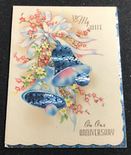 (C25)  Vintage Anniversary  Greeting Card - 40's/50's - used  Foil Highlights picture