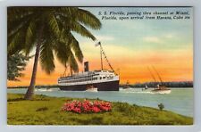 Miami FL-Florida, S.S Florida, Passing through Channel, Vintage Postcard picture