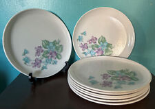 Vintage Royalon Melmac 9.25” Dinner Plates Purple Corsage Set of 8 Blue Violets picture