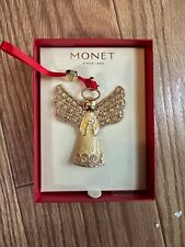Monet Holiday Christmas Angel Ornament Gold Rhinestone Box 2022 picture
