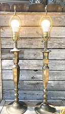 Pair of Vintage Antique Brass 30'' Table Lamps w/Vintage Plugs & Cords-Hong Kong picture