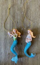 2 Resin Mermaid Ornaments Holding Starfish Holding Conch Shell picture
