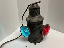 Antique Wall Hung Railway RR Signal Lamp Green & Red Lenses Kerosene Electrified picture