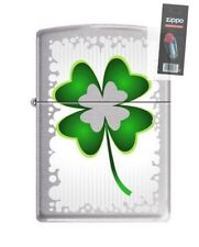 Zippo 3501 4 Leaf Clover Irish Luck Brushed Chrome Finish Lighter + FLINT PACK picture